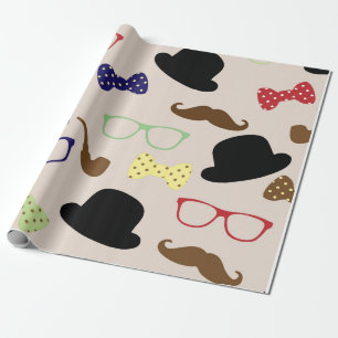 Papier Cadeau Bowler Casquette Pipes Verres Moustaches Pour Lui
