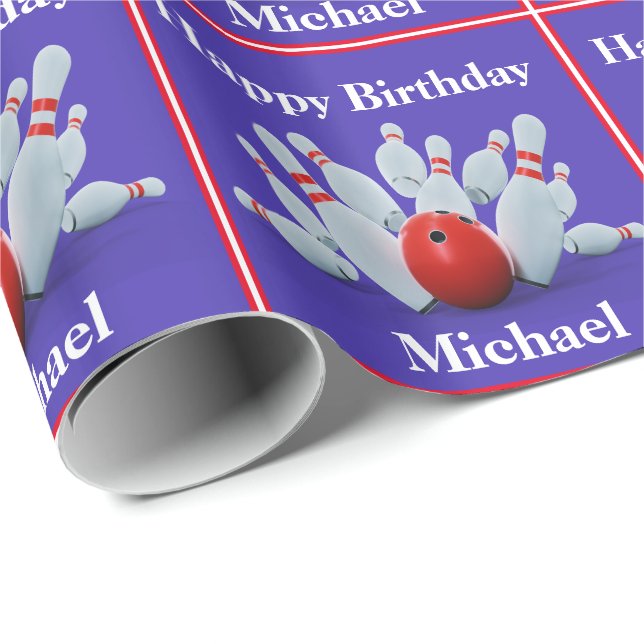 Papier Cadeau Bowling cadeau d'anniversaire personnalisé (Coin rond)