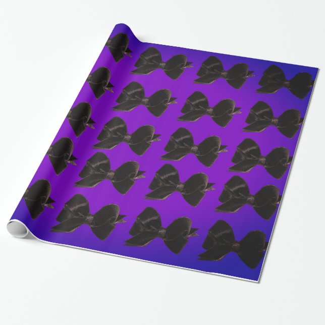 Papier Cadeau Bows noirs sur violet (Déroulé)
