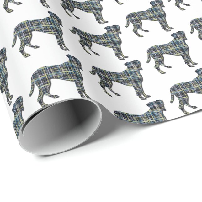 Papier Cadeau Boxer Chien Silhouette Y&B Grille Blanc (Coin rond)