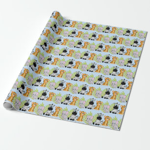 Papier Cadeau Boy Blue Baby shower Cute Safari Jungle Animaux