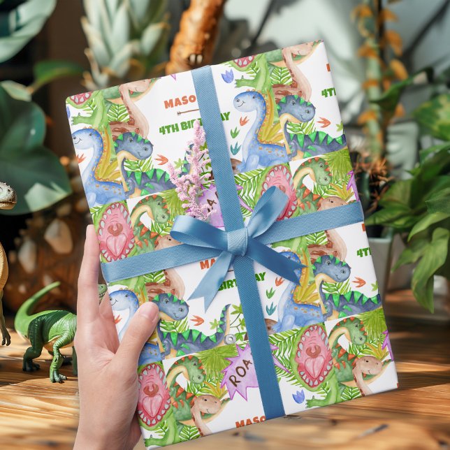 Papier Cadeau Boy Dinosaur 4th Birthday Invitation (Créateur téléchargé)
