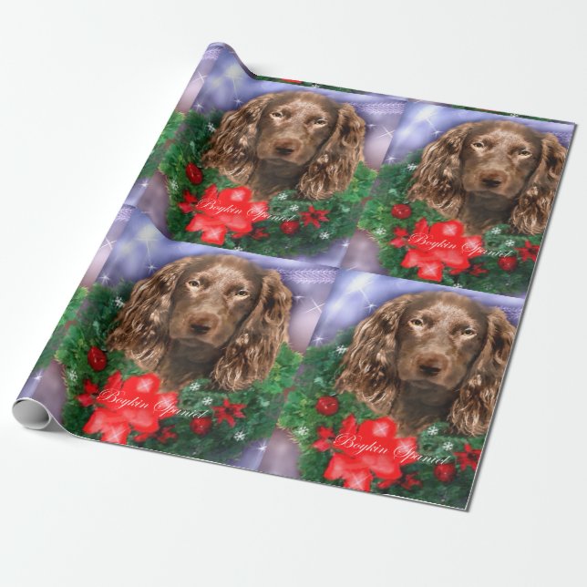 Papier Cadeau Boykin Spaniel Christmas Wreath (Déroulé)