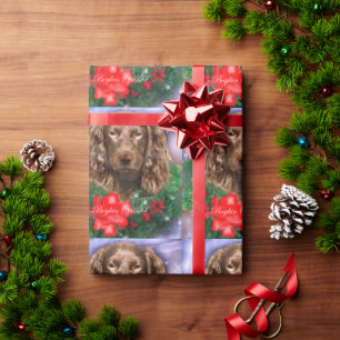 Papier Cadeau Boykin Spaniel Christmas Wreath
