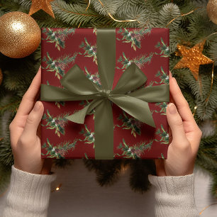 Papier Cadeau Branche À feuillage persistant d'aquarelle sur la 