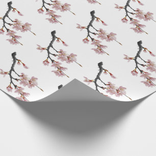 Papier Cadeau Branche moderne tendance cerise fleurie arbre