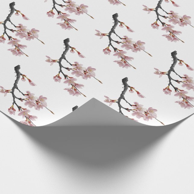 Papier Cadeau Branche moderne tendance cerise fleurie arbre (Coin)