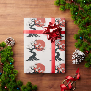 Papier Cadeau Branche moderne tendance cerise fleurie arbre