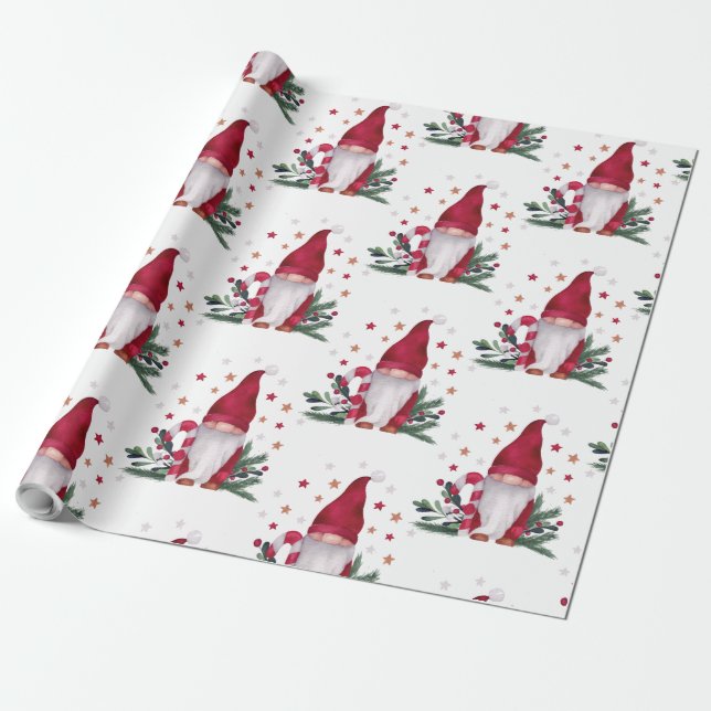 Papier Cadeau Branches d'arbre de pin de Gnome Étoiles Joyeux No (Déroulé)