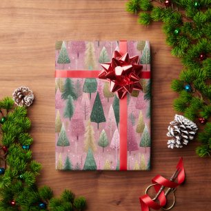 Papier Cadeau Branches d'arbre élégantes sur l'art des fêtes ros