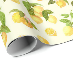 Papier Cadeau Branches de citron à l'aquarelle avec motif de fle