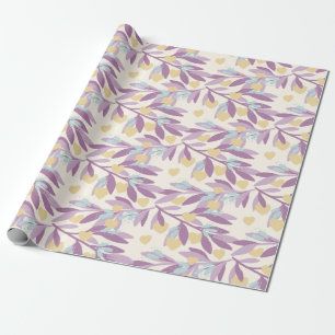 Papier Cadeau Branches de coeurs fleurs de Saint-Valentin motif 