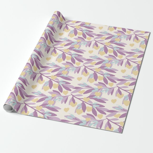 Papier Cadeau Branches de Coeurs Valentine Fleurs Aimer Motif (Déroulé)