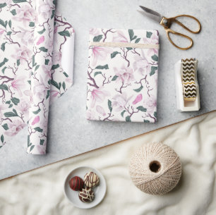 Papier Cadeau Branches de Magnolia Blush en floraison