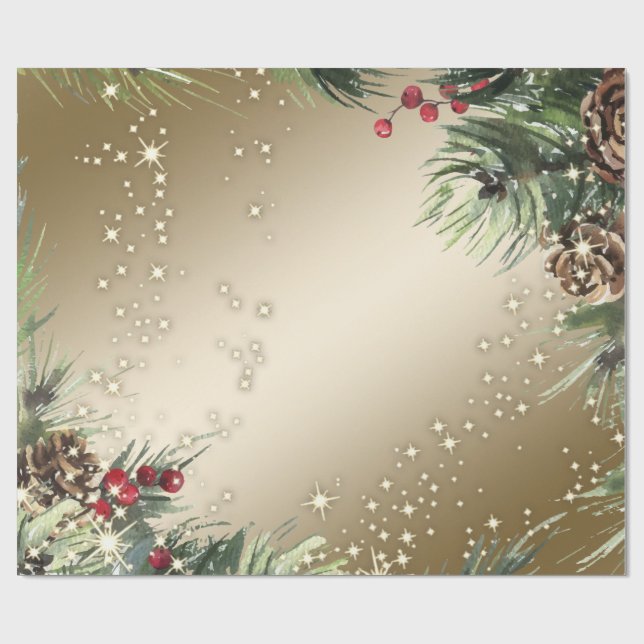 Papier Cadeau Branches de pin Cônes de pin Noël  (Plat)