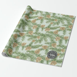 Papier Cadeau Branches de pin et cônes de pin Motif d'aquarelle