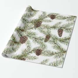 Papier Cadeau Branches de pin et cônes Noël, Nouvel An