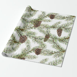 Papier Cadeau Branches de pin et cônes Noël, Nouvel An