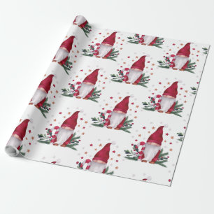 Papier Cadeau Branches de pin Gnome Étoiles Joyeux Noël