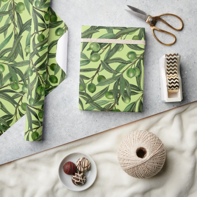 Papier Cadeau Branches d'olive sur le vert miel (Artisanat)