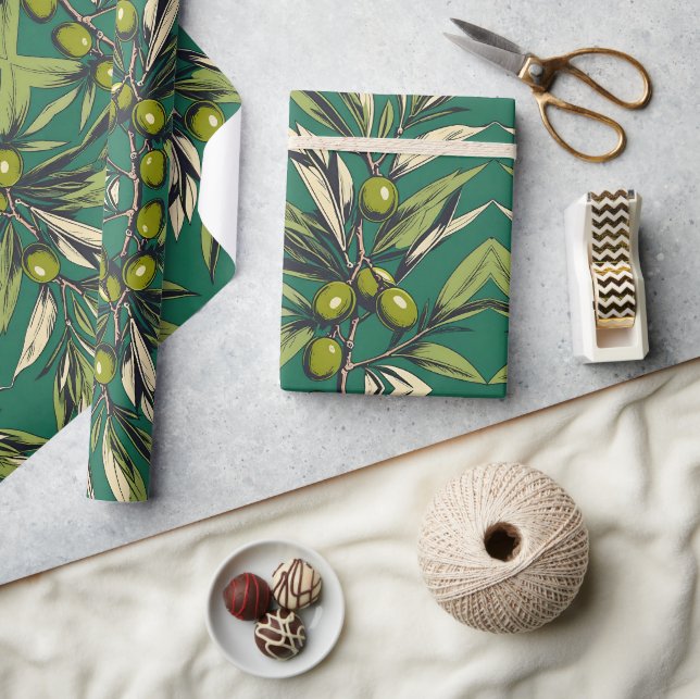 Papier Cadeau Branches d'olivier Free Palestine floral & botaniq (Artisanat)