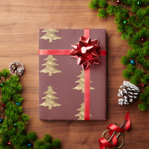 Papier Cadeau Brick Red Gold sapin de Noël