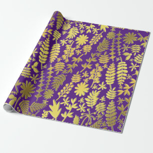 Papier Cadeau Bright Gold & Silver Christmas Tree Motif violet