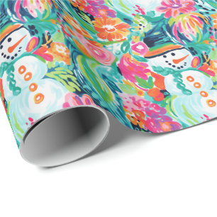 Papier Cadeau Bright Palm Beach Christmas Snowman Aquarelle