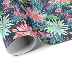 Papier Cadeau Bright Palm Beach Noël Floral Aquarelle