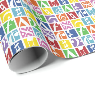 Papier Cadeau Bright Pop Art couleurs Musique Symboles Motif