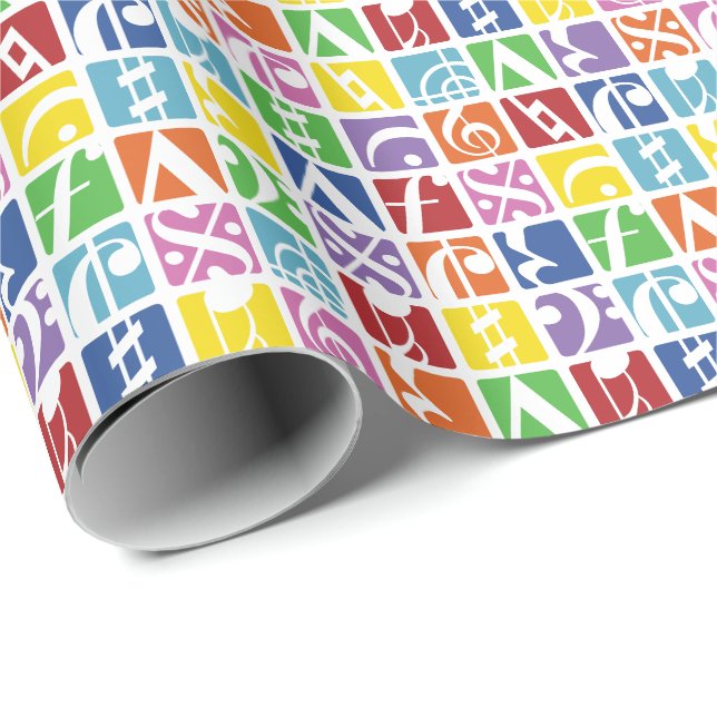 Papier Cadeau Bright Pop Art couleurs Musique Symboles Motif (Coin rond)