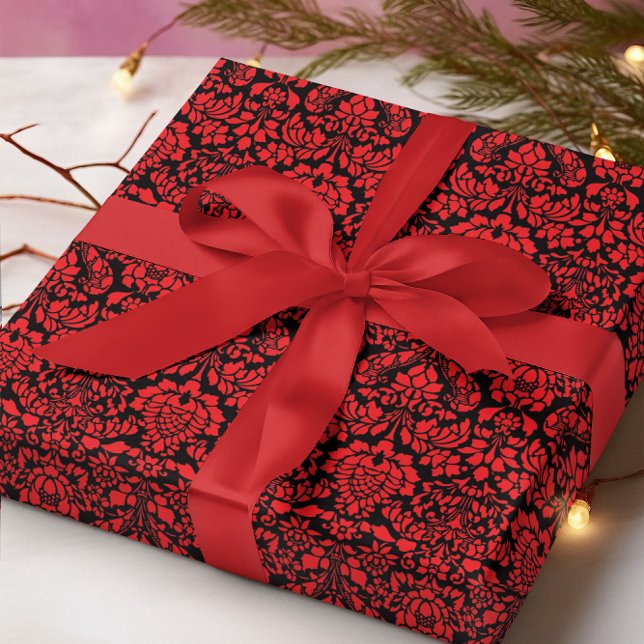 Papier Cadeau Brocade de Noël rouge foncé (Créateur téléchargé)