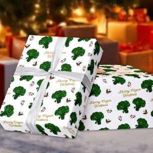 Papier Cadeau Brocoli vert Joyeux Vegan Noël