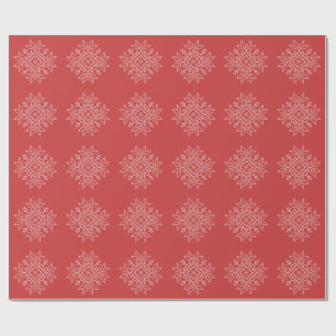 Papier Cadeau Broderie de Noël rouge flocon de neige art saisonn