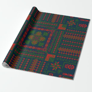 Papier Cadeau Broderie palestinienne Tatreez rouge vert 5 Motif