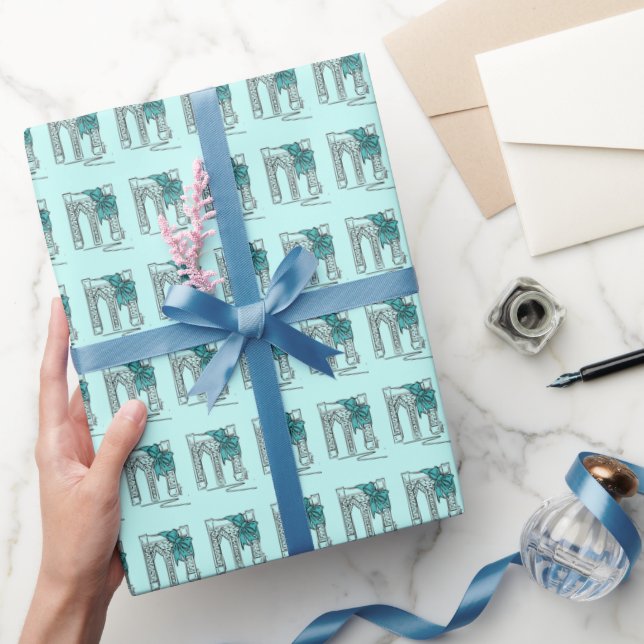 Papier Cadeau Brooklyn Bridge NYC Blue Christmas Hanoukka (Cadeaux)