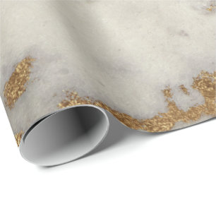 Papier Cadeau Brosses brillantes d'or de marbre grises blanches