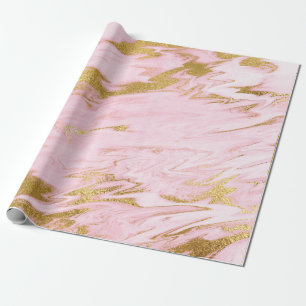 Papier Cadeau Brosses d'or brillantes de marbre en pastel roses