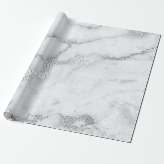 Papier Cadeau Brosses en pierre de marbre gris-blanc argenté (Déroulé)