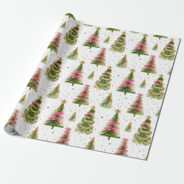 Papier Cadeau Brosses modernes arbres de Noël (Déroulé)