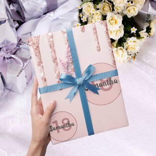 Papier Cadeau Broussailleux rose gouttes de parties scintillant 