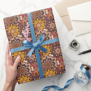 Papier Cadeau Brown Bourgogne et cercle jaune Mandala