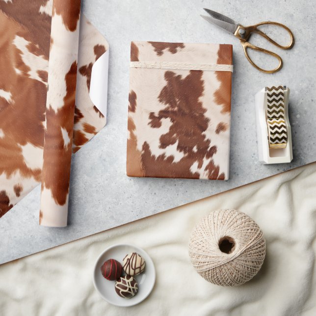 Papier Cadeau Brown Cream Cowhide Western (Artisanat)