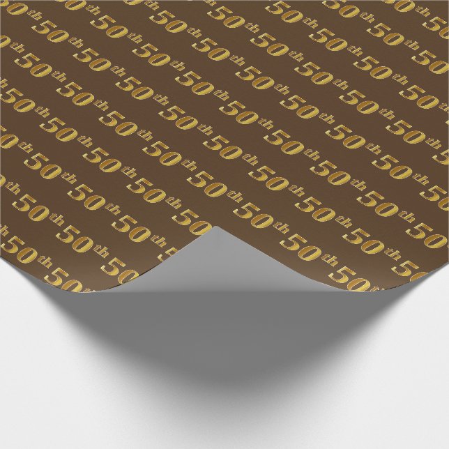 Papier Cadeau Brown, Faux Gold 50th (Cinquantième) Event (Coin)