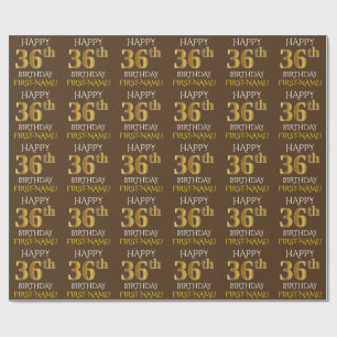 Papier Cadeau Brown, Faux Gold "HAPPY 36th BIRTHDAY"