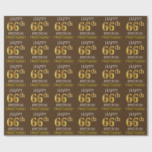 Papier Cadeau Brown, Faux Gold "HAPPY 66th BIRTHDAY"