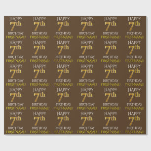 Papier Cadeau Brown, Faux Gold "HAPPY 7th BIRTHDAY"