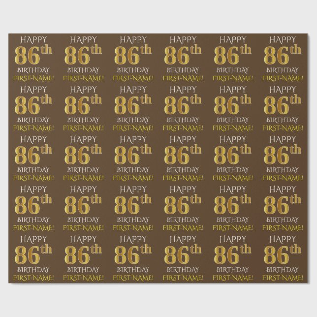 Papier Cadeau Brown, Faux Gold "HAPPY 86th BIRTHDAY" (Plat)