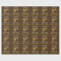 Brown, Faux Gold "HAPPY 9th BIRTHDAY"