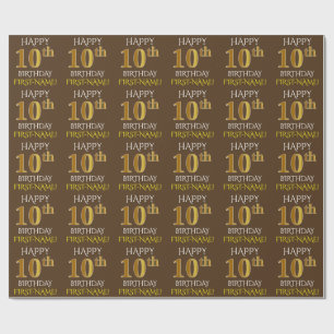 Papier Cadeau Brown, Faux Gold "HEUREUX 10e anniversaire"